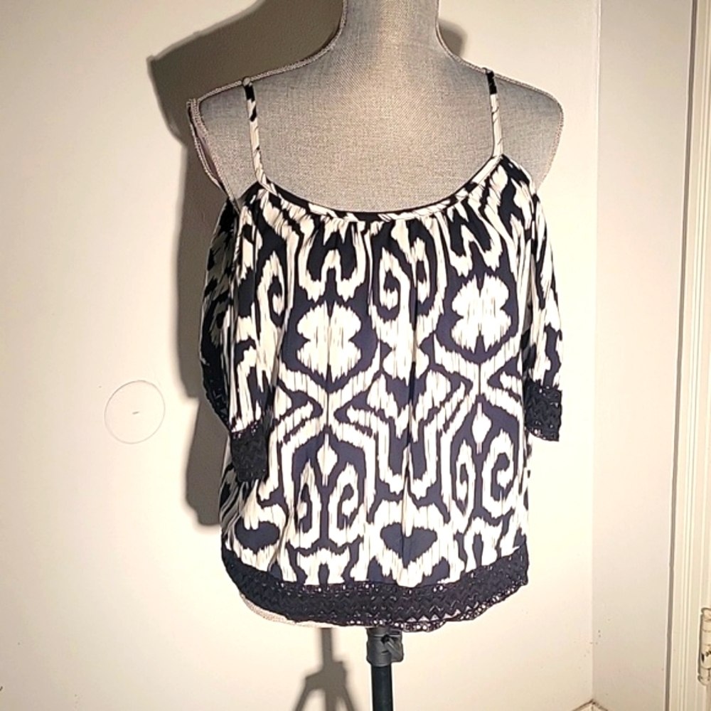 The Impeccable Pig, Black & White Bakuna Blouse With Black Lace Trim, Size: M